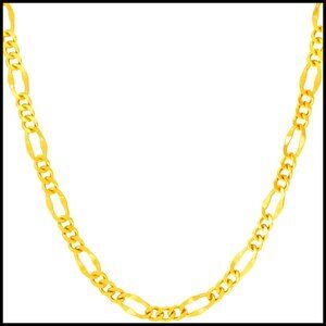 Gold Plated Figaro Chain Necklace Classic Elegant Minimal Unisex Jewelry